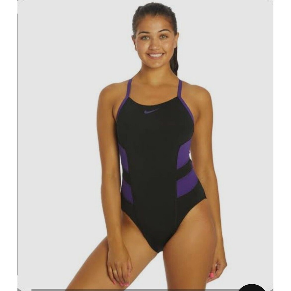 Nike Swim Women's Black/purple Hydrastrong Vex Colorblock Racerback Sz 26 New